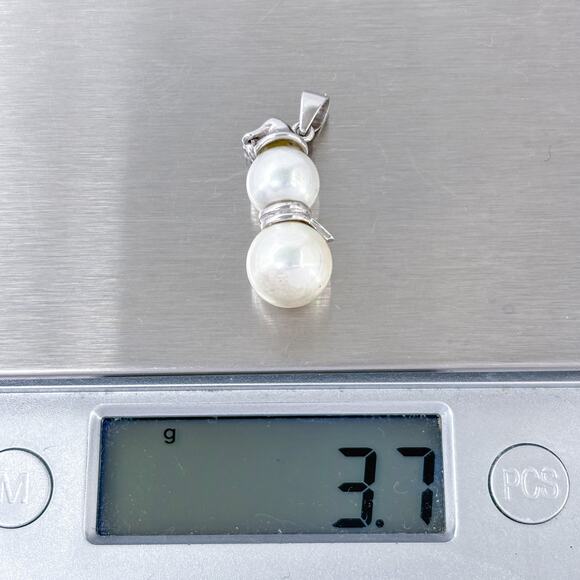Estate Sterling Silver 925 White Pearl Cubic Zirconia Snowman Pendant - Picture 8 of 8